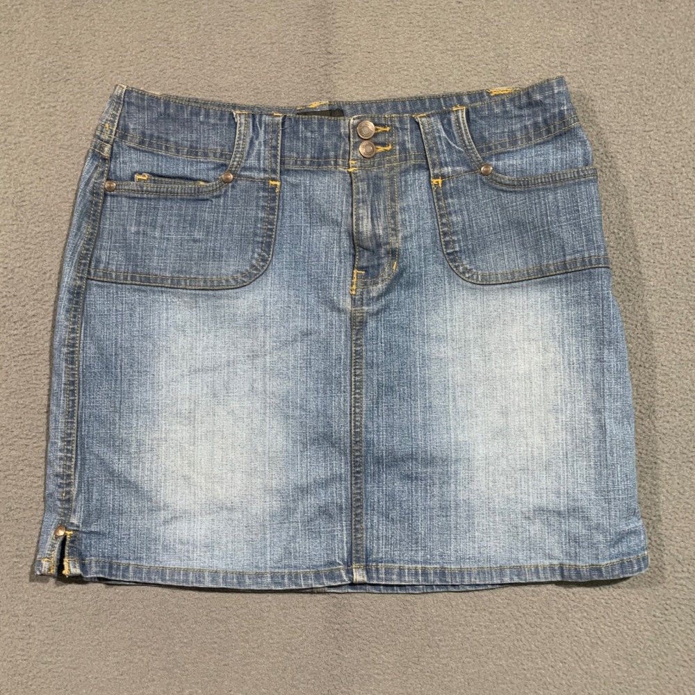 Y2K No Boundaries Blue Denim Mini Skirt Juniors 7 Double Button Grunge Bratz